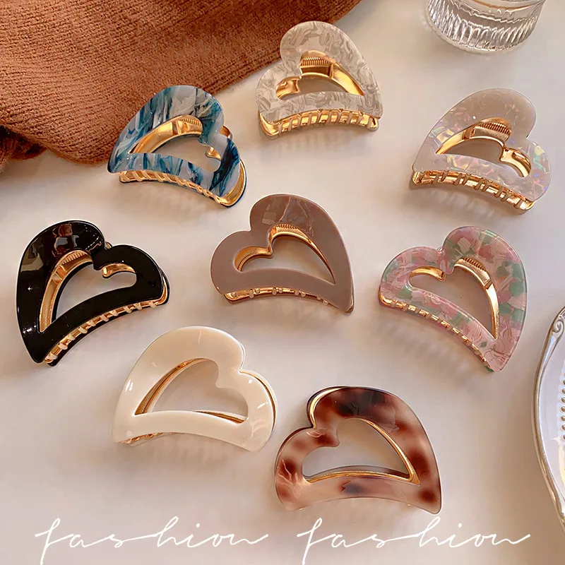 GEERDEN New Fashion Design Adult Acetate Heart Shape Hair Claw Elegant Acetate Acid Ponytail Clasp Hair Accessories
