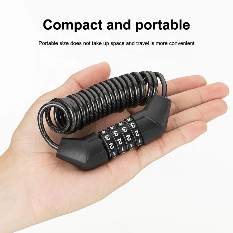 2022 New Style Portable Code Cable Lock  Electric Vehicle Scalable helmet Lock With Zinc alloy Lock body and Steel Cable