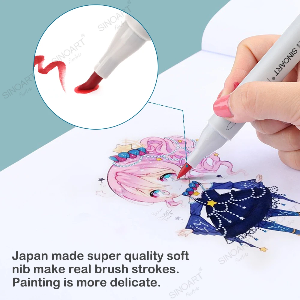  SINOART Wholesale 216 Color OEM Special Sketch Marker Soft Brush Tip Double Animation