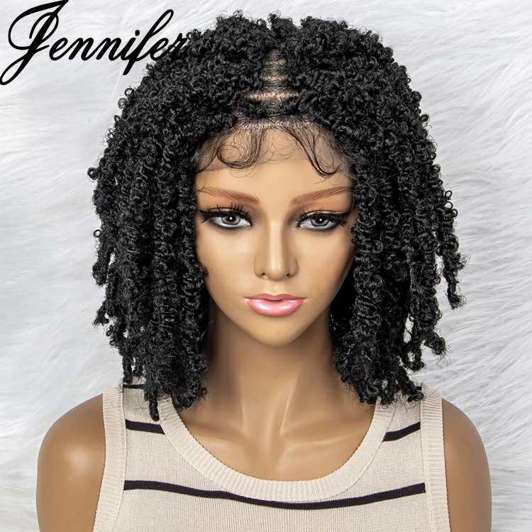 Jennifer Synthetic Lace Front Dreadlock Wig 14 inches Short Twist Wigs for Black Women Men Afro Curly Braided Wigs