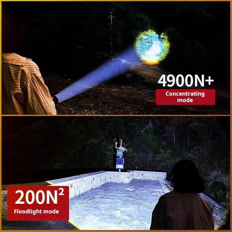 High Brightness LED Power Display Flashlight Multi-Level Dimming & Zoom Waterproof Charging Strong Household Light