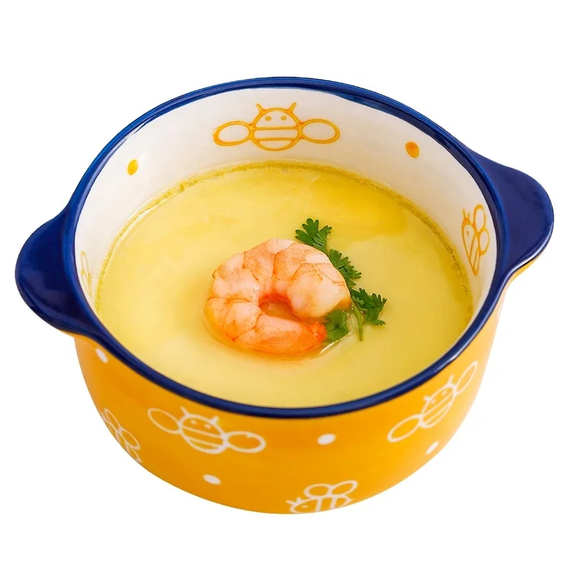 Double ear ceramic baking tray hand painted bee ceramic baking tray microwave oven ceramic baking tray household products