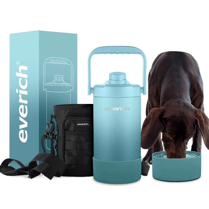 Everich оптовая продажа силиконовая чаша для путешествий на открытом воздухе термос из нержавеющей стали портативная бутылка воды собак и домашних животных