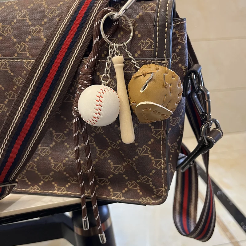 YY 2024 Fashion Bag Charm Leather Baseball Set Keychain For Women Detachable Keyring Pendant Gift Mini Baseball Wooden Bat