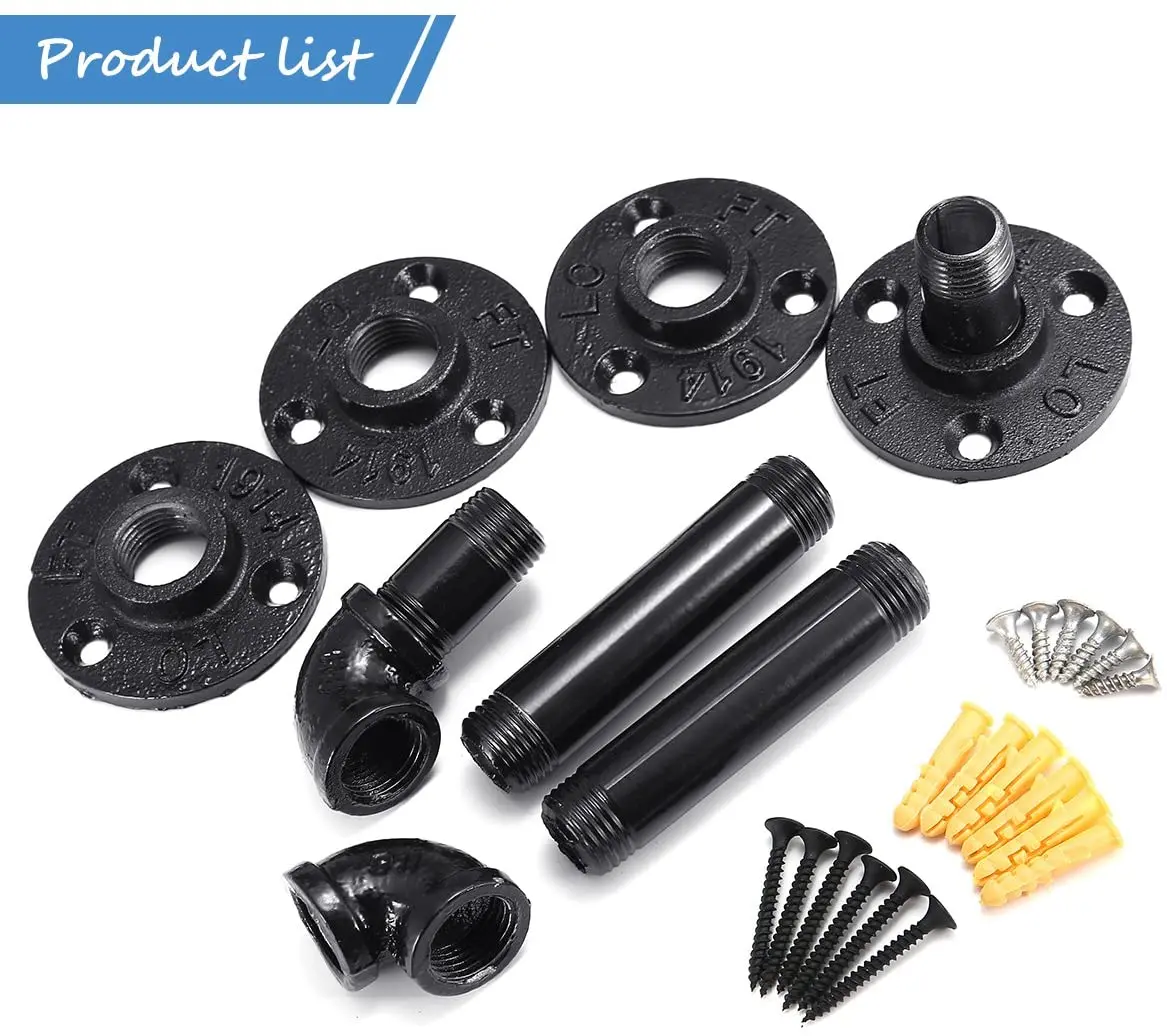 Industrial Black Iron Pipe Bracket Wall Mounted Floating Shelf Hanging Wall Hardware Decor for Farmhouse Shelving Hardware