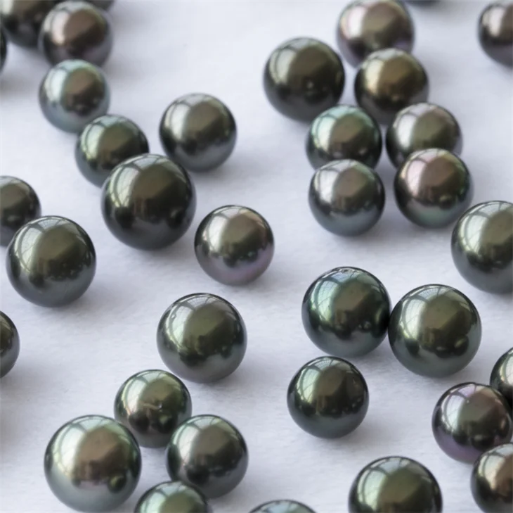 3A grade 9-10mm round peacock seawater sea pearl price natural big black wholesale real  loose tahiti tahitian pearl