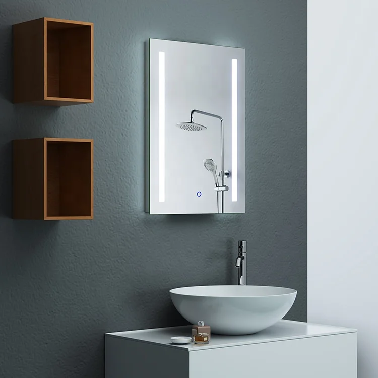 Frameless LED backlit Light Bathroom Mirror with Vertical Fronsted Line on both sides