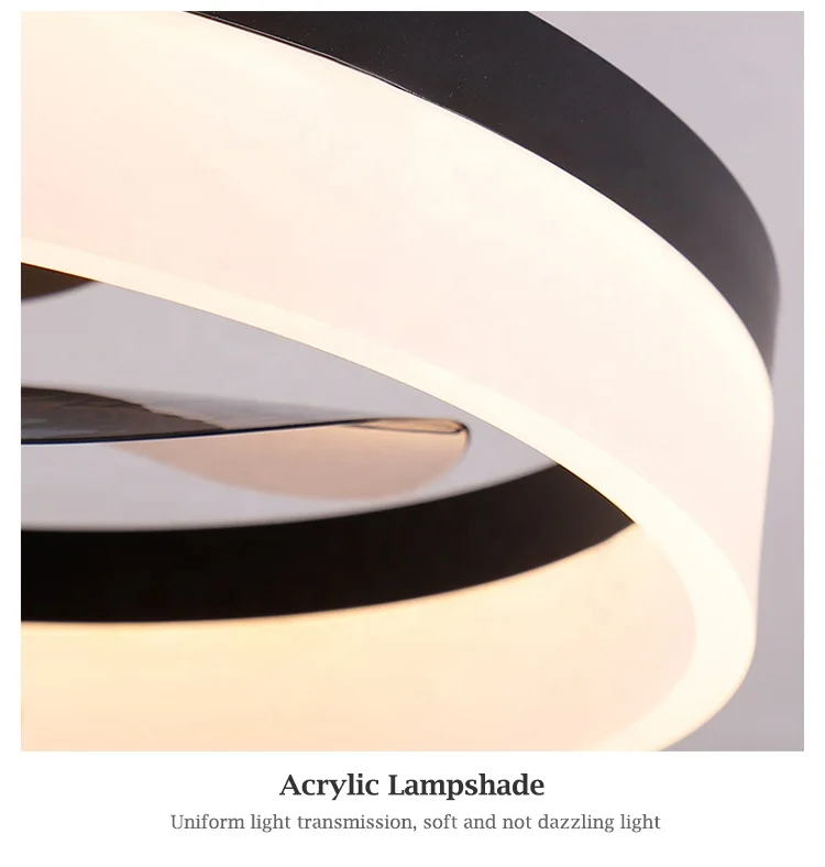 Living Room Bedroom LED Hanging Lamp Intelligent Remote Control Round Modern Black Led Ceiling Fans With Light