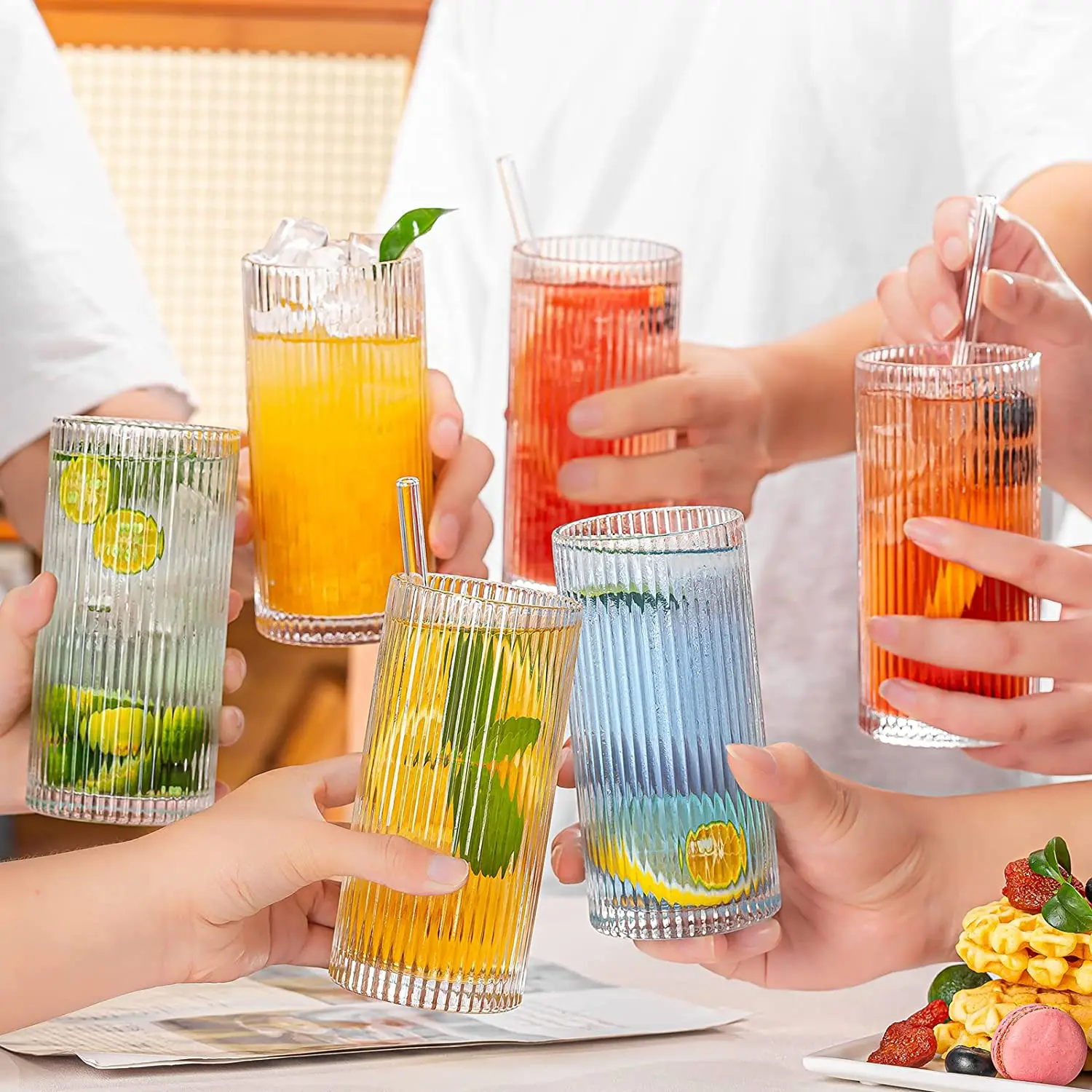 High quality business Reusable juice Glass Cup Christmas Gift Boxes For frinking Glasses Ribbed Glass