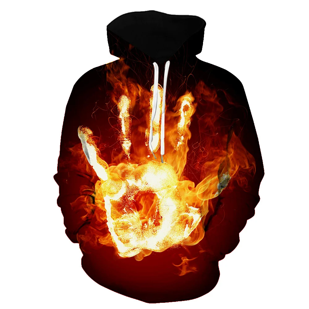 Wholesale Fashion Street Style Hip Hop Hooded Sweatshirt 3d Fire Flame Hoodie Red Smoke Graphic Print Outdoor Athletic Pullover