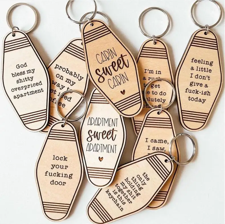 Wholesale Blank Wooden Keychains for Engraving Sublimation Wood Keychain Holder Motel Key Chain  Luggage Tags Name Card