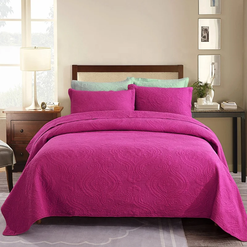 Home Goods Solid Color Cotton Fabric Embroidered Quilt Bedspread