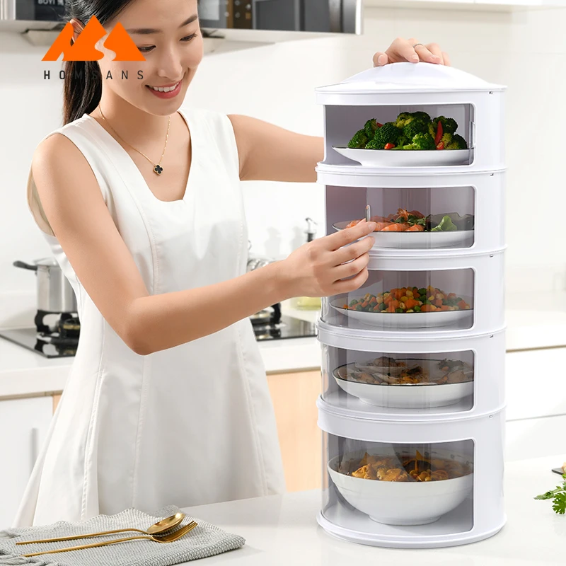 5 Layer Plate Tent Umbrella Mesh Warmer Multilayer Dish Stackable Plastic Insulated Box Organizer Storage Table Food Cover