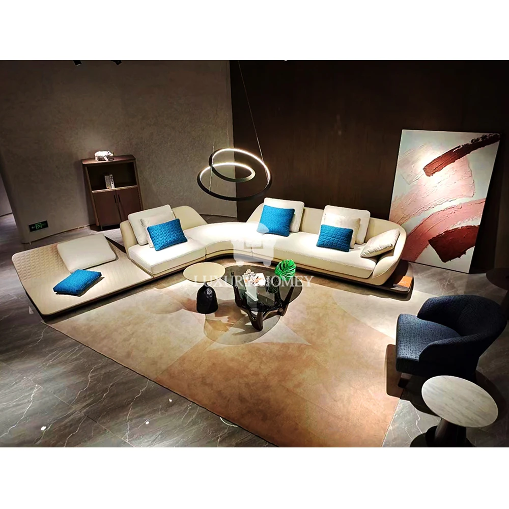 Luxury Floor Chaise Lounge L Shape Sofa Bed Set Living Room Modern Couch Seating Sofa Set Leather Chaise Lounge Arabic Sofa