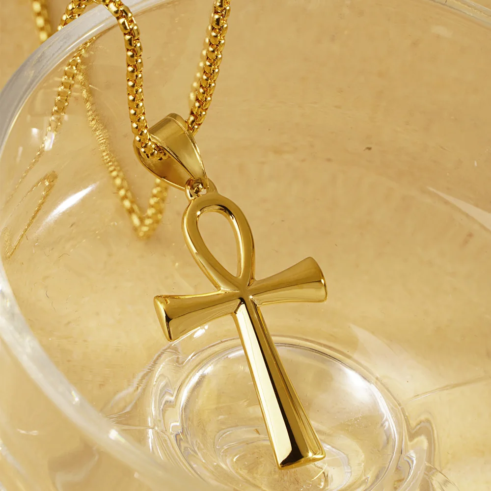 Custom Jewelry Ancient Egyptian Cross Of Life Simple Man Cross Stainless Steel Religious Necklace