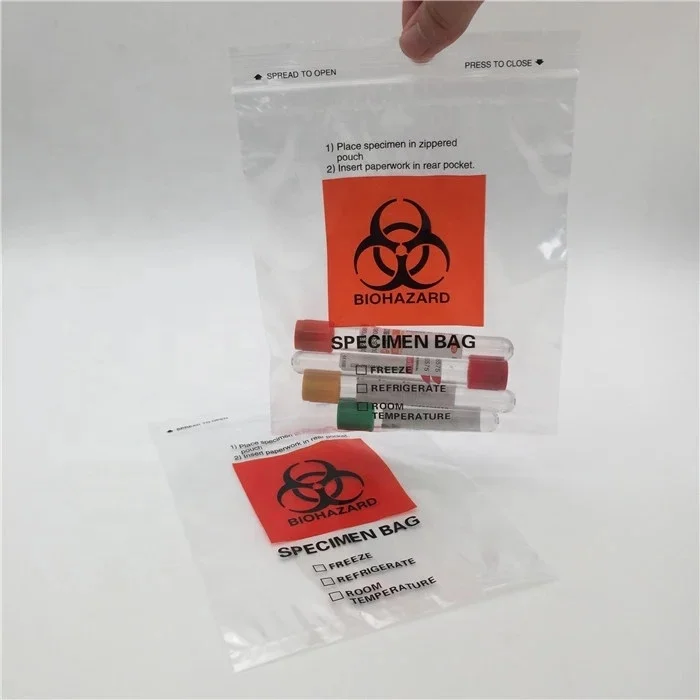 Eco-Friendly Biohazard Zipper Top Lab Plastic Specimen Bag with Document Back Pouch for Packaging and Clothing Wholesale