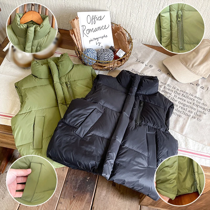 AA15 Custom Stand Collar Sleeveless Kids Puffer Vest Waistcoats Baby Winter Down Vest Thickened Jacket Coat