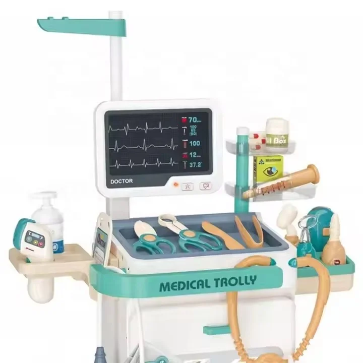 Kids Doctor Toy Pretend Play Doctor Medical Trolley Cart 26 Accessories Medical Toy Set