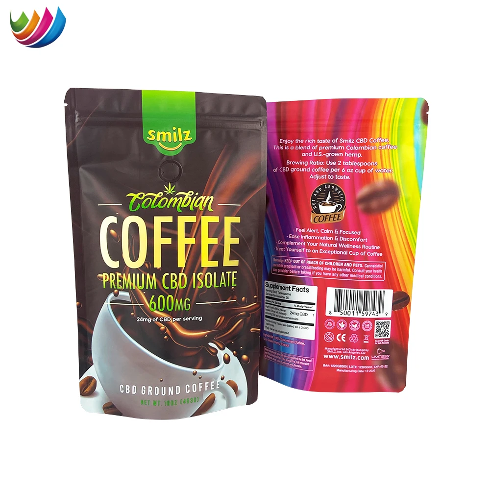 Custom printed 50g 250g 500g 1kg stand up pouch packaging wholesale coffee bag with valve and zipper