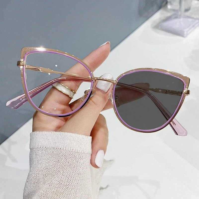 Hot Sale Ladies Retro Metal Cat Eye Eyeglasses Frames Anti Blue light Optical Computer Photochromic Glasses Frame