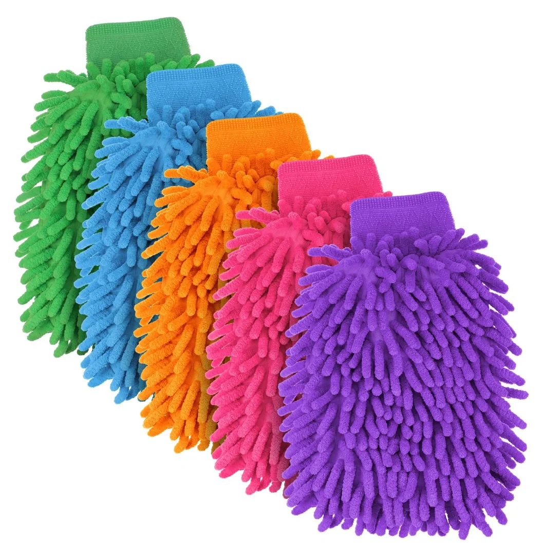 Two Sided Microfiber Chenille Wash Mitts  Car Washing and Detailing; Scratch-Free, Lint-Free, Double-Sided, Plush, and Absorbent