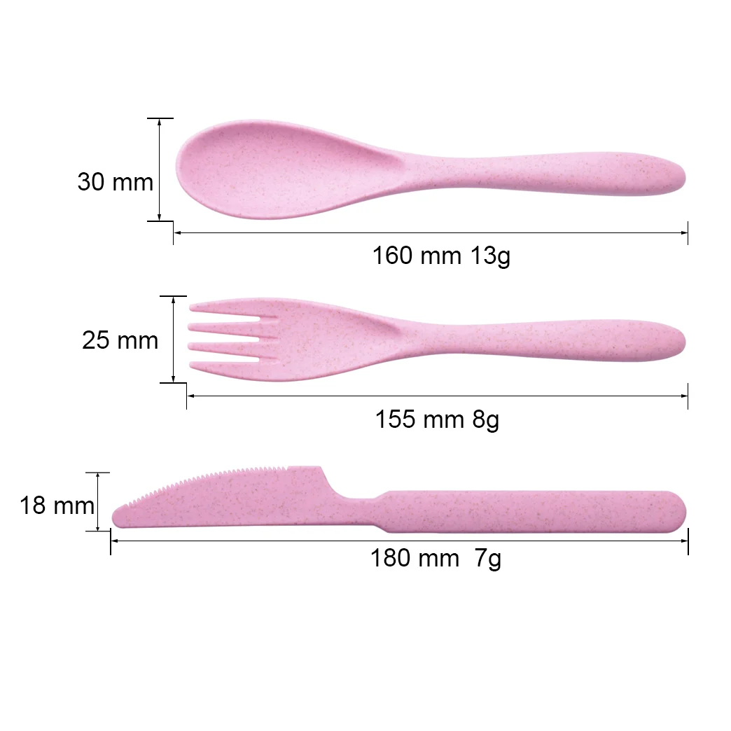 Portable wheat spoon and fork knife reusable wheat straw fiber plastic cutlery with case