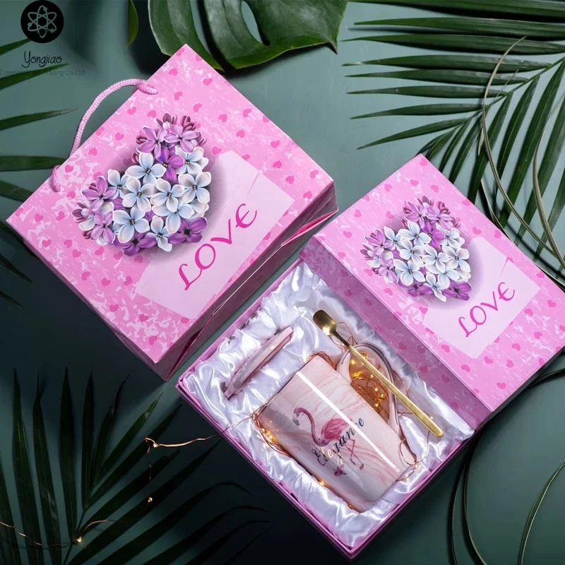 Lovely Cute 3D Flamingo Ceramic Coffee Mug Milk Tea Cup with Funny Lid and Stainless Steel Spoon Novelty Gift