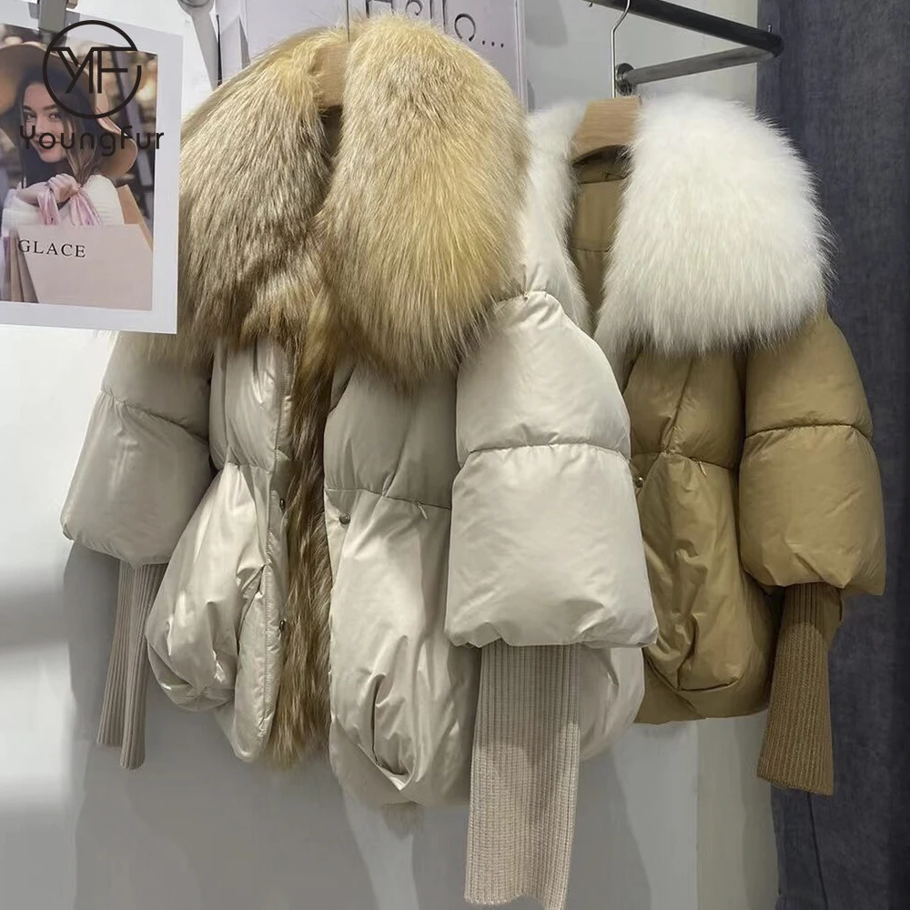 Luxury Light Weight Goose Down Jacket Big Fox Fur Trim Puffer Thick Comfy Coat Winter Warm Women Fur Parka