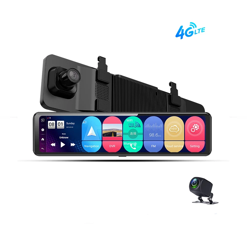 4G Android Car DVR 1080P 12 Inch  Rearview Mirror GPS WIFI ADAS Dash Cam 4G+32G Dual Lens Front and Rear Auto Drive Recorder DV