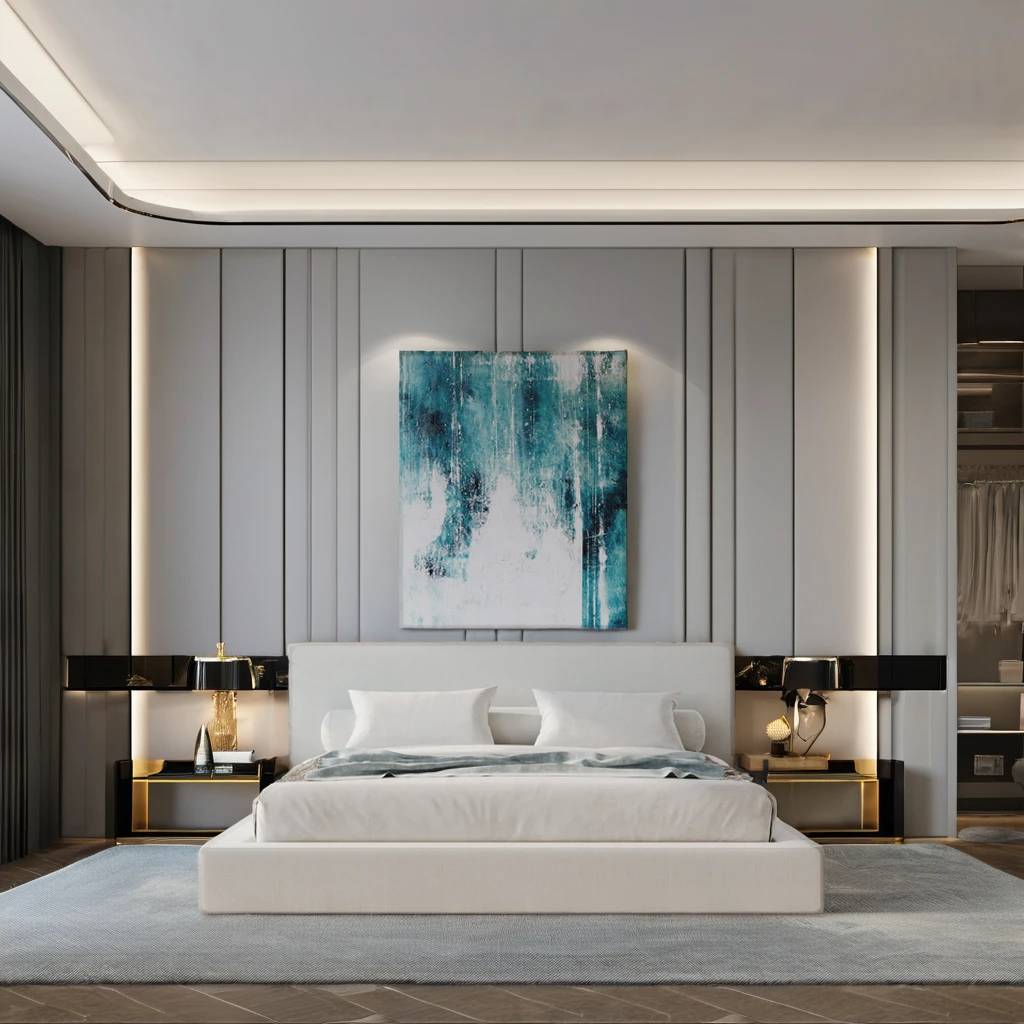 Furniture Modern Minimalism Bedroom Solid Wood King-Size Double Bed Frame Upholstered Soft Bed