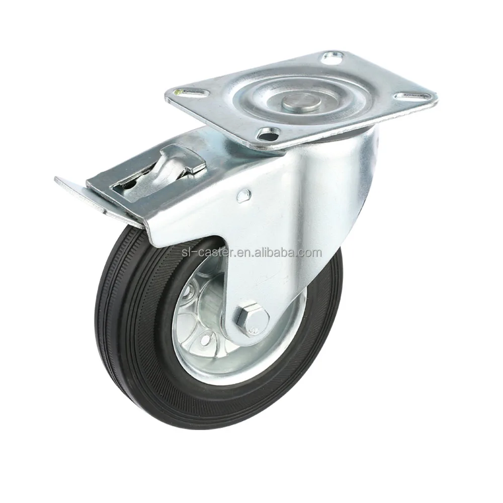 Industrial casters for European type series 3/4/5/6/8 inch black rubber wheel caster 100mm high quality black rubber caster