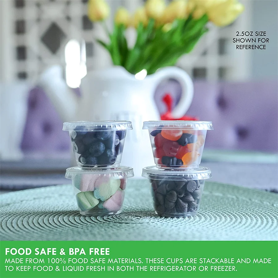 1 oz. Plastic Disposable Portion Cups with Lids, Souffle Cups