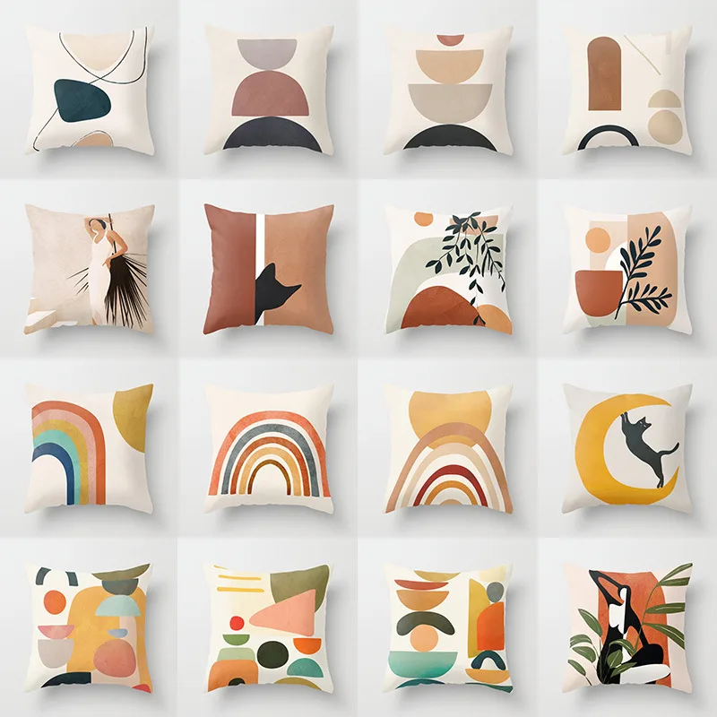Square Modern Luxury Series Cartoon Abstract Painting Nordic Polyester Throw Pillow Case Cushion Cover With Zip