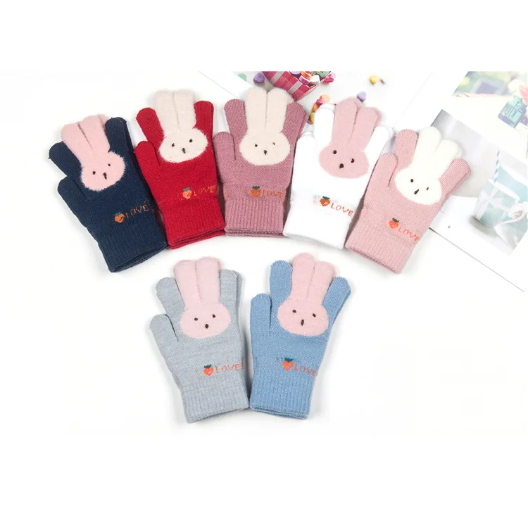 Детские зимние перчатки SHENGQI, вязаные детские перчатки с пятью пальцами и мультяшным Кроликом, забавные детские зимние перчатки