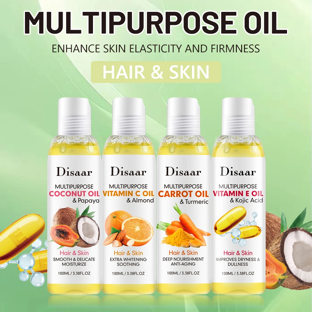 Disaar Natural Body Oil with Vitamin C Kojic Acid Repair Brighten Skin Wholesale Multipurpose Body Massage Oil for Hair and Skin
