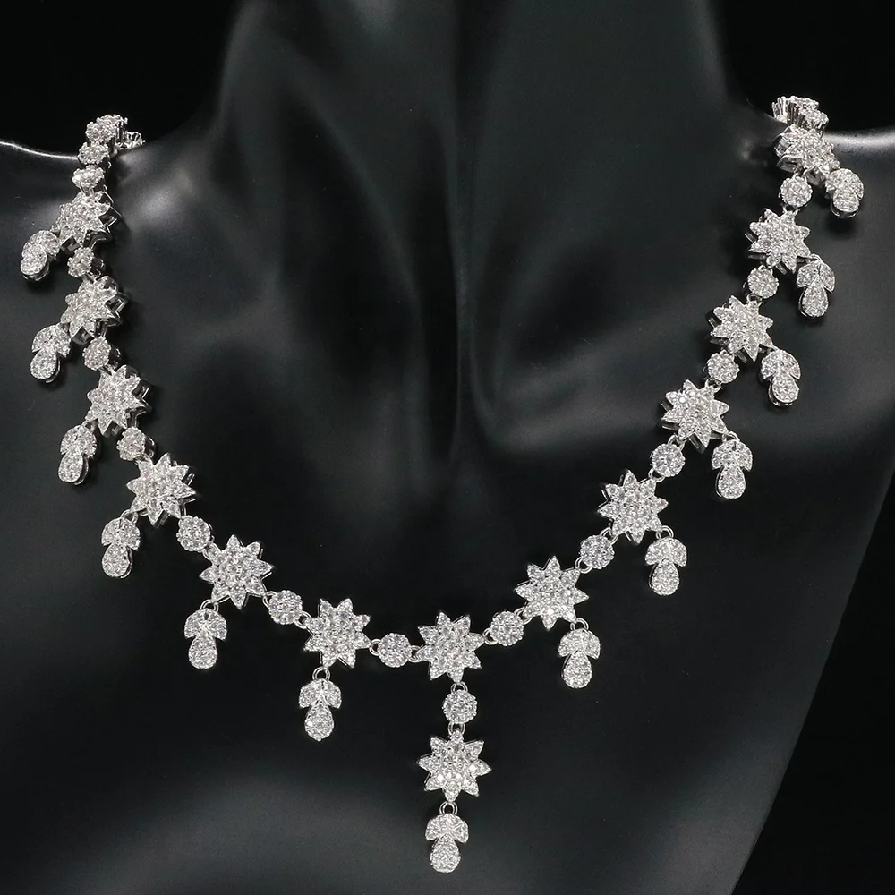 Factory Direct Sales Luxury Four-piece Wedding Accessories Set Clear CZ AAA Tassel Necklace Earrings Ring Jewelry Set For Woman