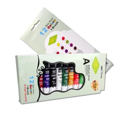 Cheap Prices Wholesale Acrylic Paint 12 Colors Non-Toxic Artists Acrylic Paints 12Ml  Acrylic Painting Set With Brush