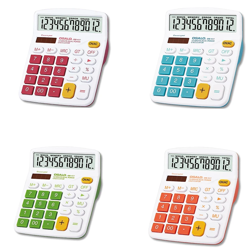 Colorful Calculators Wholesale Cheap Price 837 VC 12 Digital Calculators with Dual Power Desktop Office Calculator