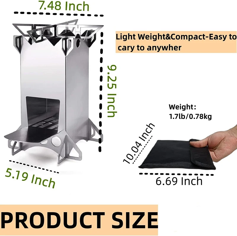 Portable Stainless Steel Folding Outdoor Camping Equipment Backpacking Rocket Wood burning Stove