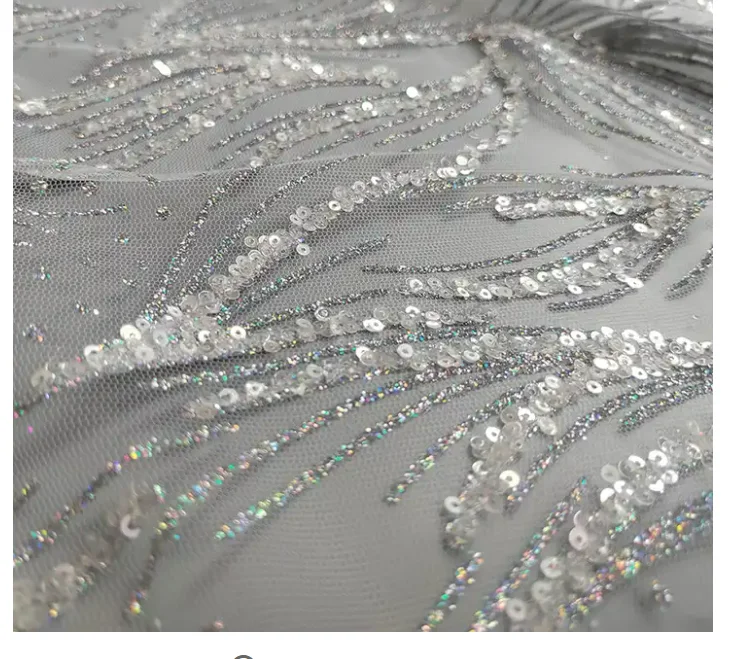 Good Quality African Floral Design White  Tulle Lace Fabric luxury Mesh Elegant Wedding Dress Crystal Lace Fabric