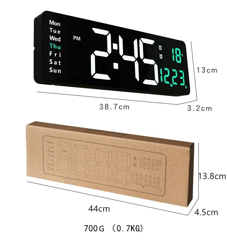 Multifunctional Colorful LED Wall Clock Remote Control Digital Countdown Timer Temperature Week and Calendar Display Clock