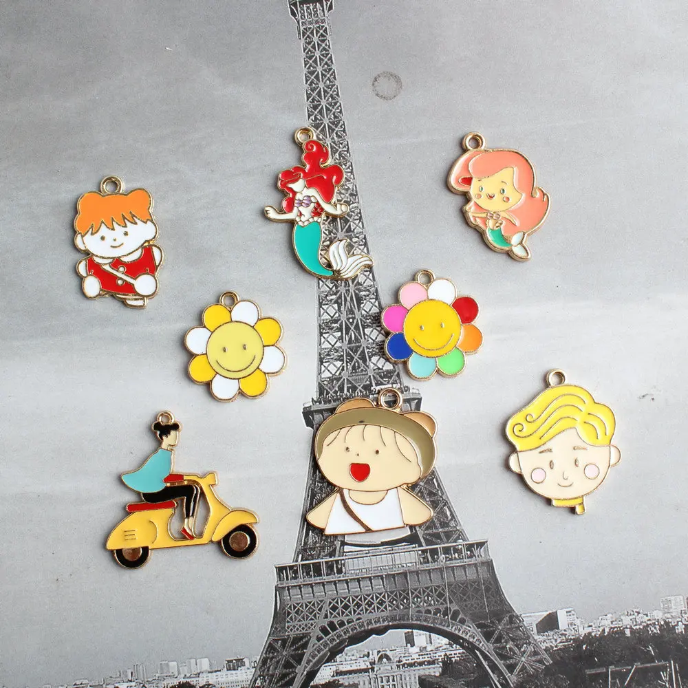 Cute cartoon character Boy girl Mermaid enamel pendant DIY jewelry material accessories wholesale