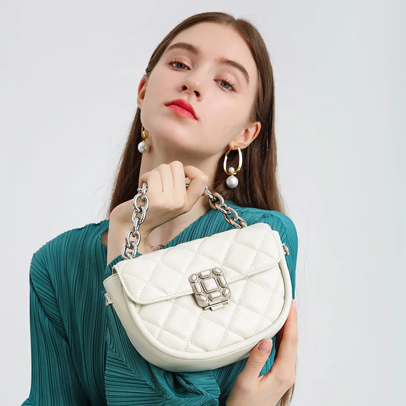 Модная кожаная полукруглая Сумка-седло новинка 2022 модная маленькая сумка с ромбовидной цепочкой женская сумка-мессенджер на одно плечо