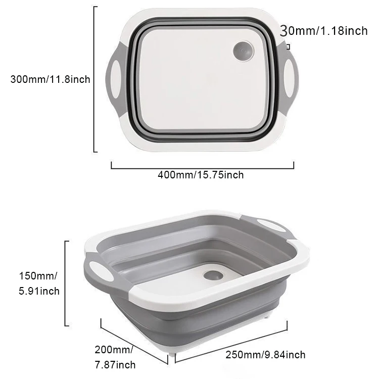 Kitchen Supplies Collapsible Vegetable Fruit Wash Drain Silicone Cutting Basket Portable Multifunction Foldable Chopping Board