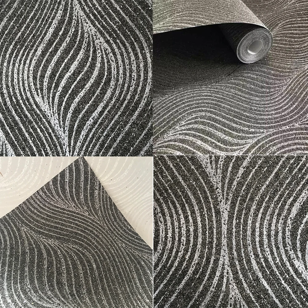 Free Samples Black Gold Glitter Mica Wallpaper Fireproof Wallpaper Fashion Home Interior Decoration