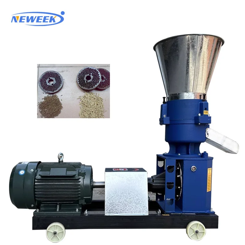 NEWEEK Factory price electric or diesel pelletizer flat die pellet mill animal feed pellet machine price
