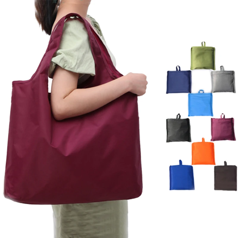 Lightweight Nonwoven Polyester Foldable Ripstop Nylon Bags Reusable Folding Oxford Waterproof Shopping Bag With Small Pouch