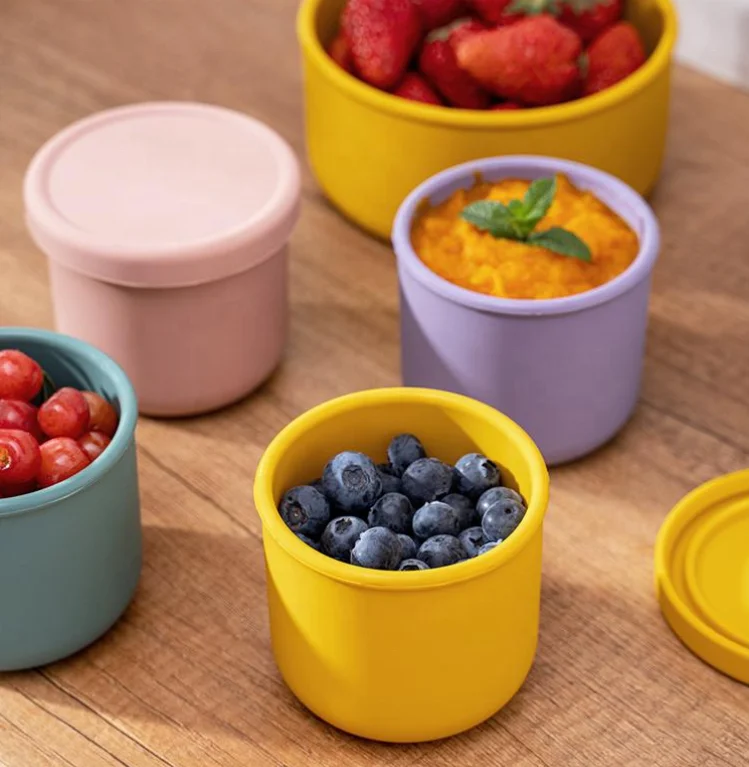 Reusable Silicone Children Fruit Food Container Oven Safe Silicone Kids Food Storage Container With Lids
