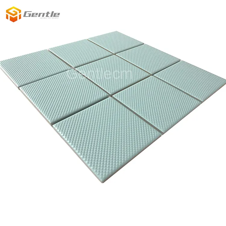 Simplicity concave-convex surface  sky blue square shape matt glazed ceramic mosaic tiles for bathroom