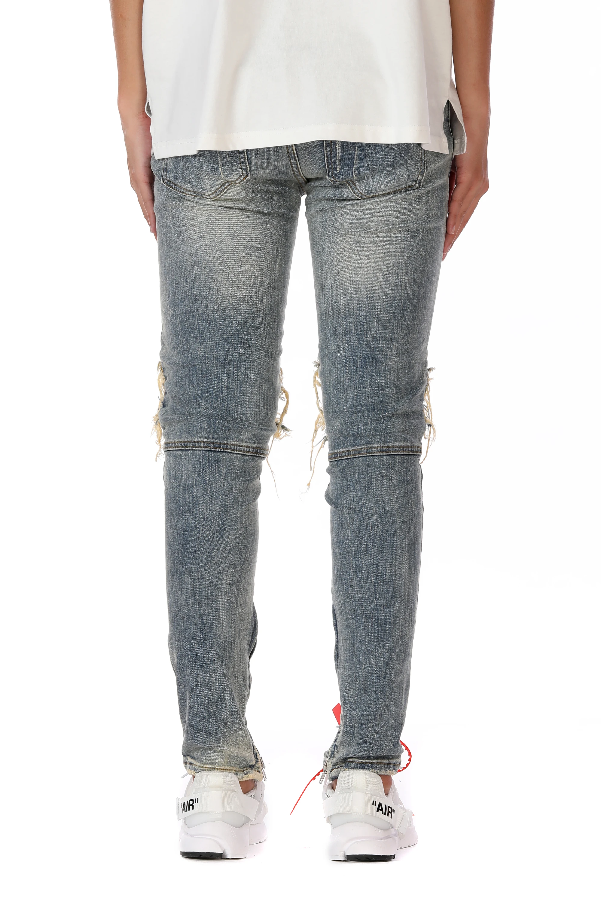 Мужские узкие байкерские джинсы, синие модные облегающие эластичные джинсы на молнии